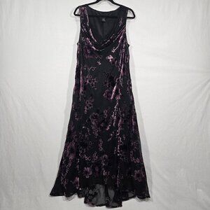 Whimsigoth Fairy Black MESH Lilac VELVET Floral Flowing Maxi Dress Women Size 18
